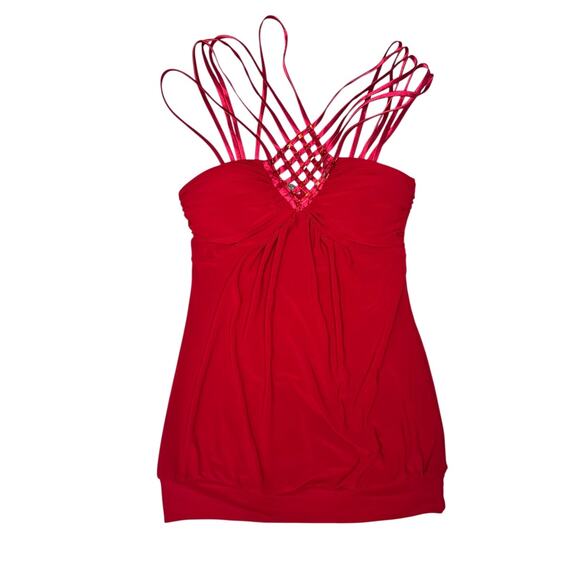 Y2K 90s Women’s Bedazzled Criss Cross Tank Top Red Size Small Vintage - Picture 11 of 12